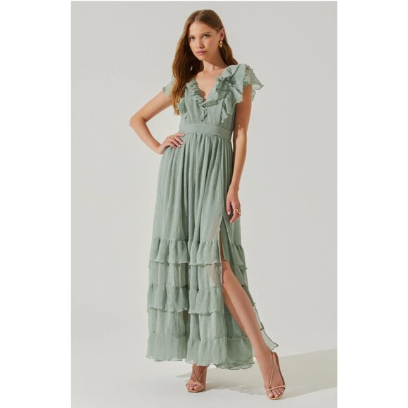 ASTR The Label Tiara Ruffle Sage Maxi Dress - NWT Size S - Picture 1 of 5